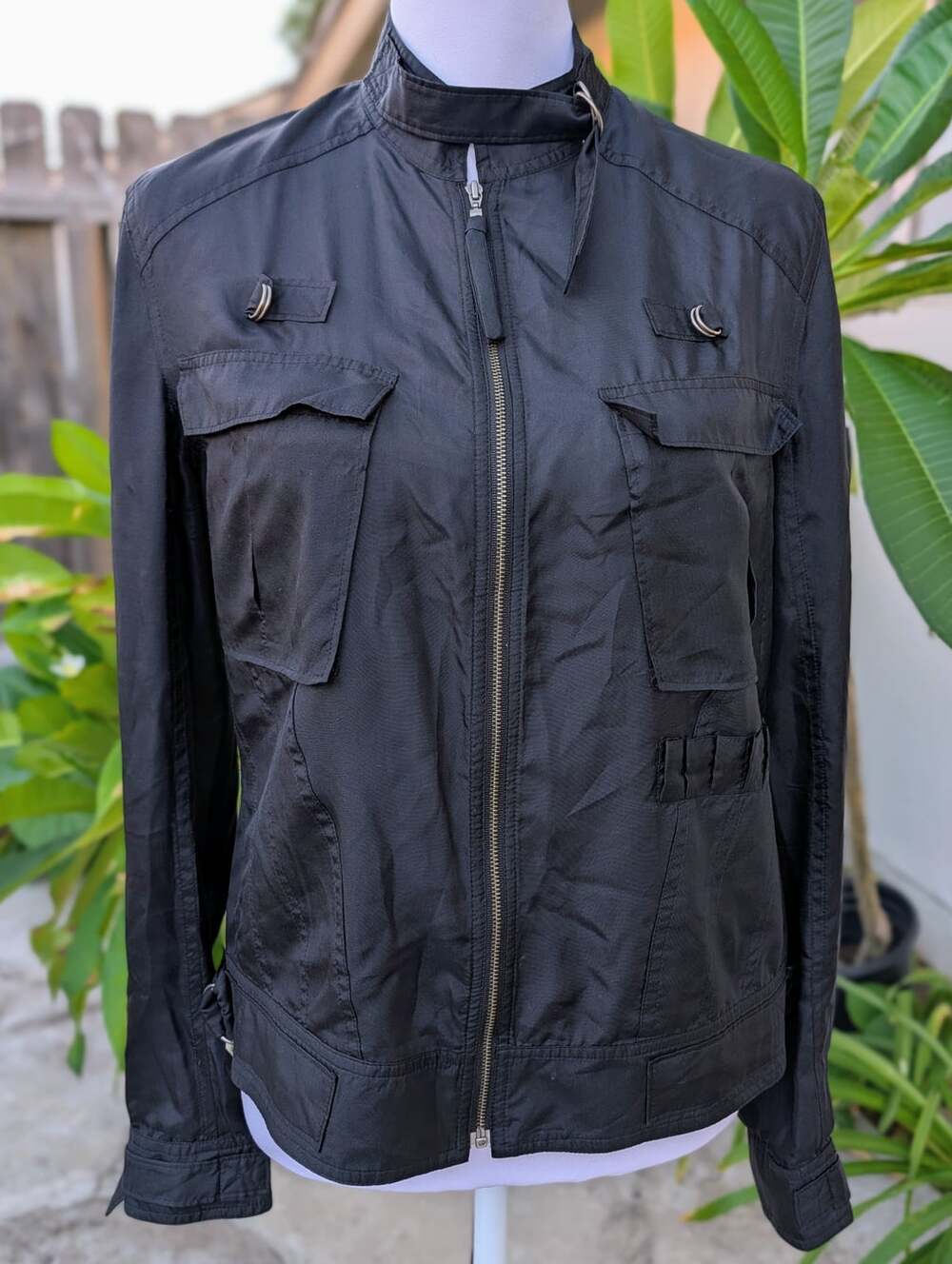 Ideology 100 silk black bomber top jacket Medium whimsigoth dark coquette